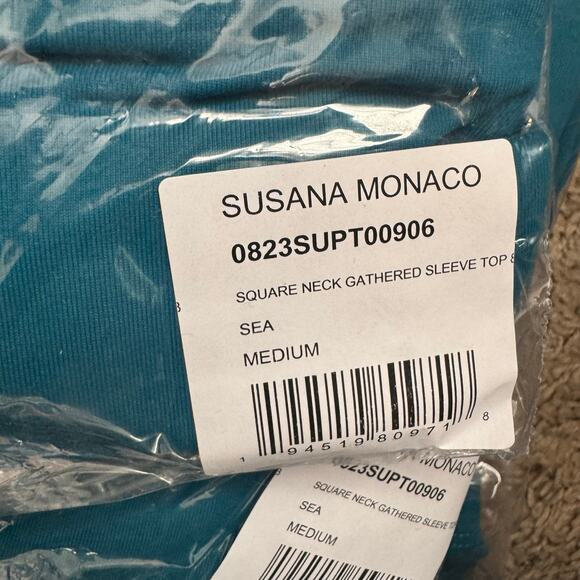 Susana Monaco Square Neck Gathered Sleeve Top in Sea Green NWT Size Medium - Picture 10 of 10